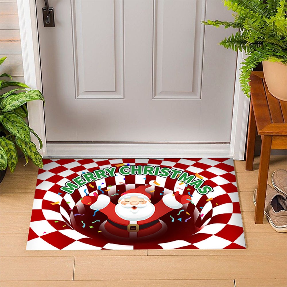 Christmas 3D Printed Illusion Living Room Floor Door Mat Antislip Santa