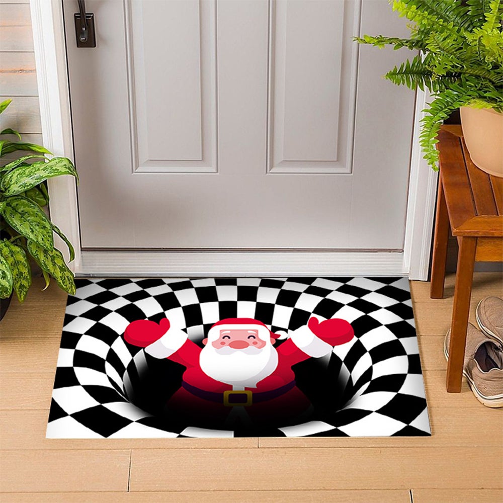 Christmas 3D Printed Illusion Living Room Floor Door Mat Antislip Santa