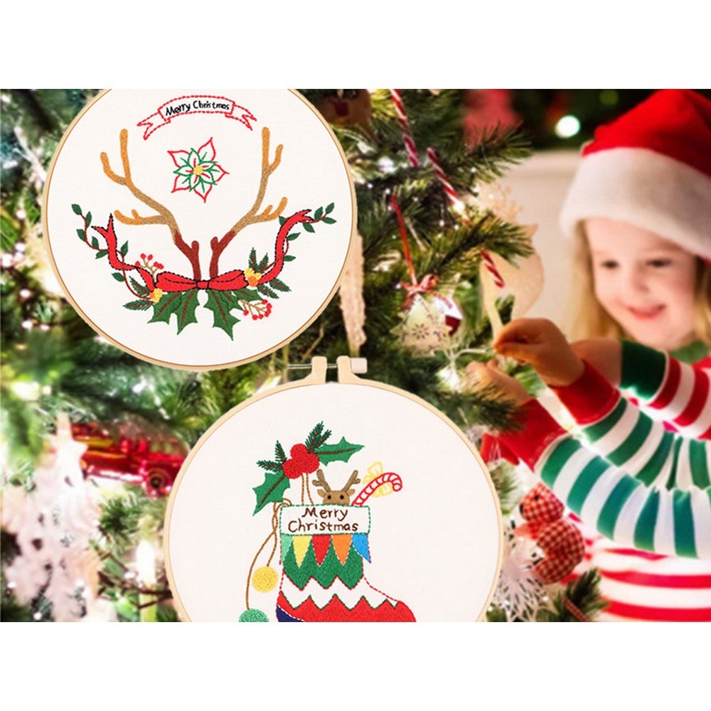 Christmas Diy Cross Stitch Embroidery Starter Kit Set For Beginners