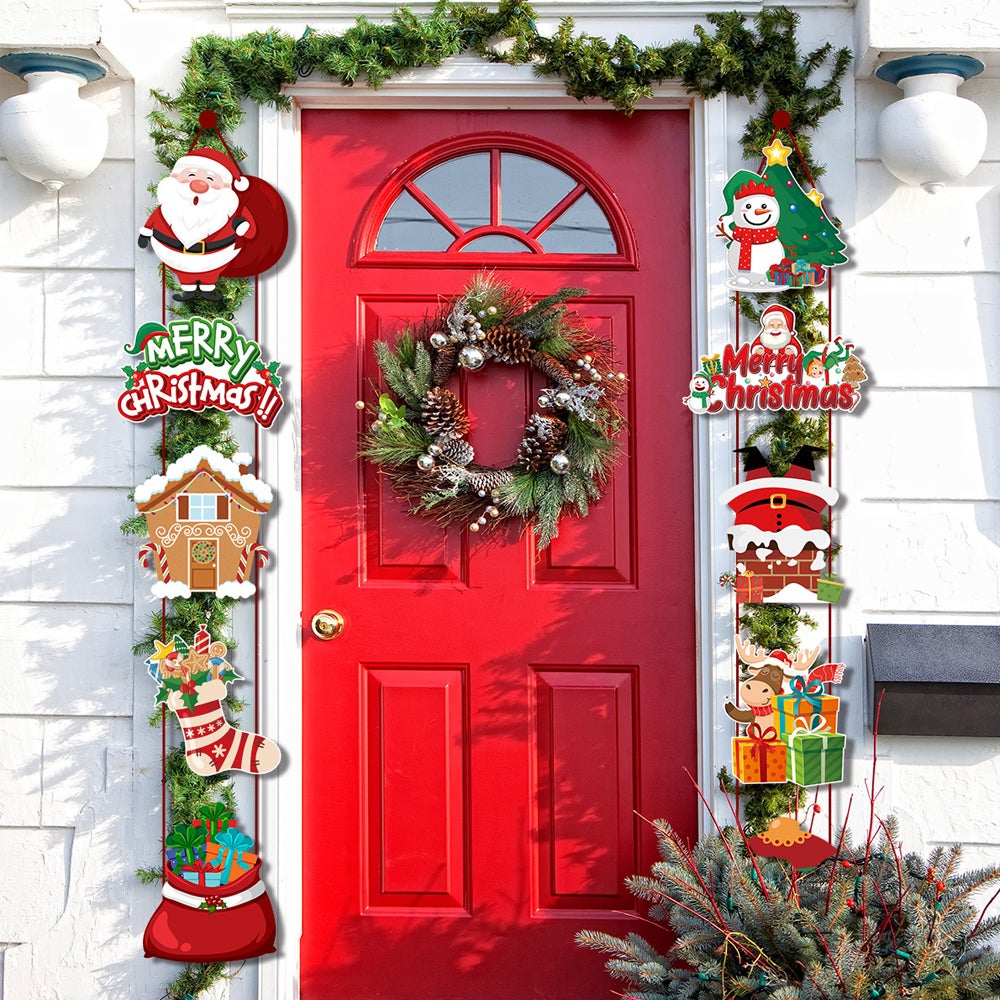 Christmas Porch Hanging Sign Xmas Door Banner Wall Tree Party