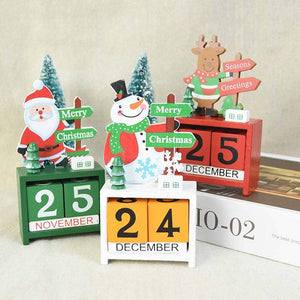 Christmas Ornaments Wooden Calendar Block Countdown Santa Claus Snowman Reindeer