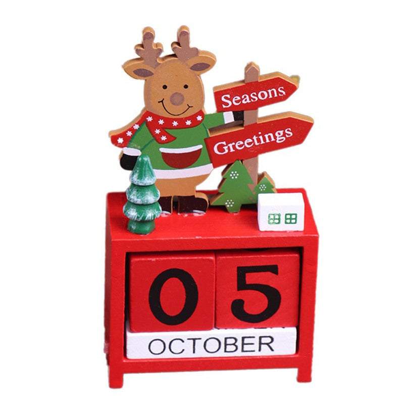 Christmas Ornaments Wooden Calendar Block Countdown Santa Claus Snowman Reindeer