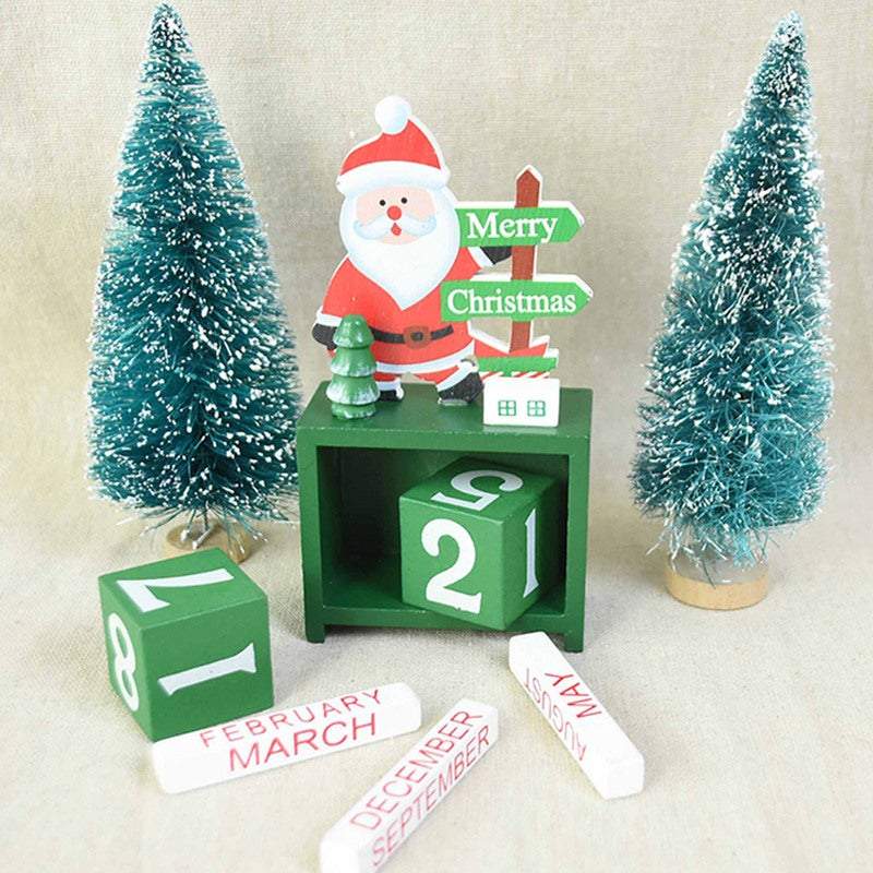 Christmas Ornaments Wooden Calendar Block Countdown Santa Claus Snowman Reindeer