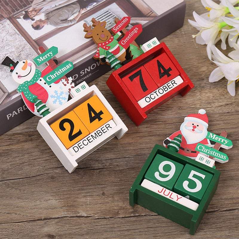 Christmas Ornaments Wooden Calendar Block Countdown Santa Claus Snowman Reindeer