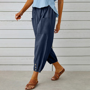 Women's Drawstring Tie Pants Spring Summer Cotton Linen Trousers With Pockets