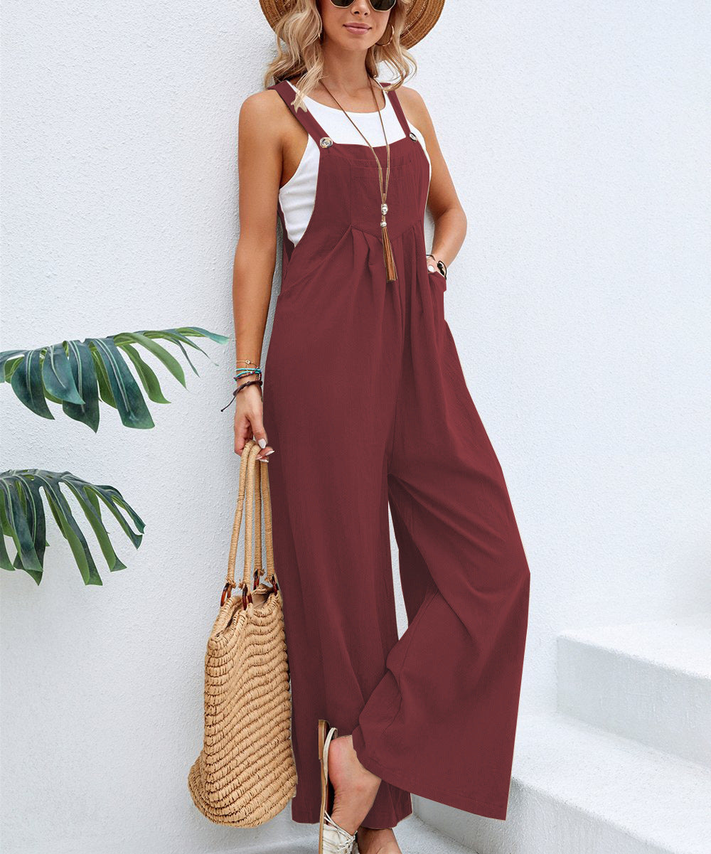 Women Long Bib Pants Overalls Casual Loose Rompers Jumpsuits With Pockets Comfortable