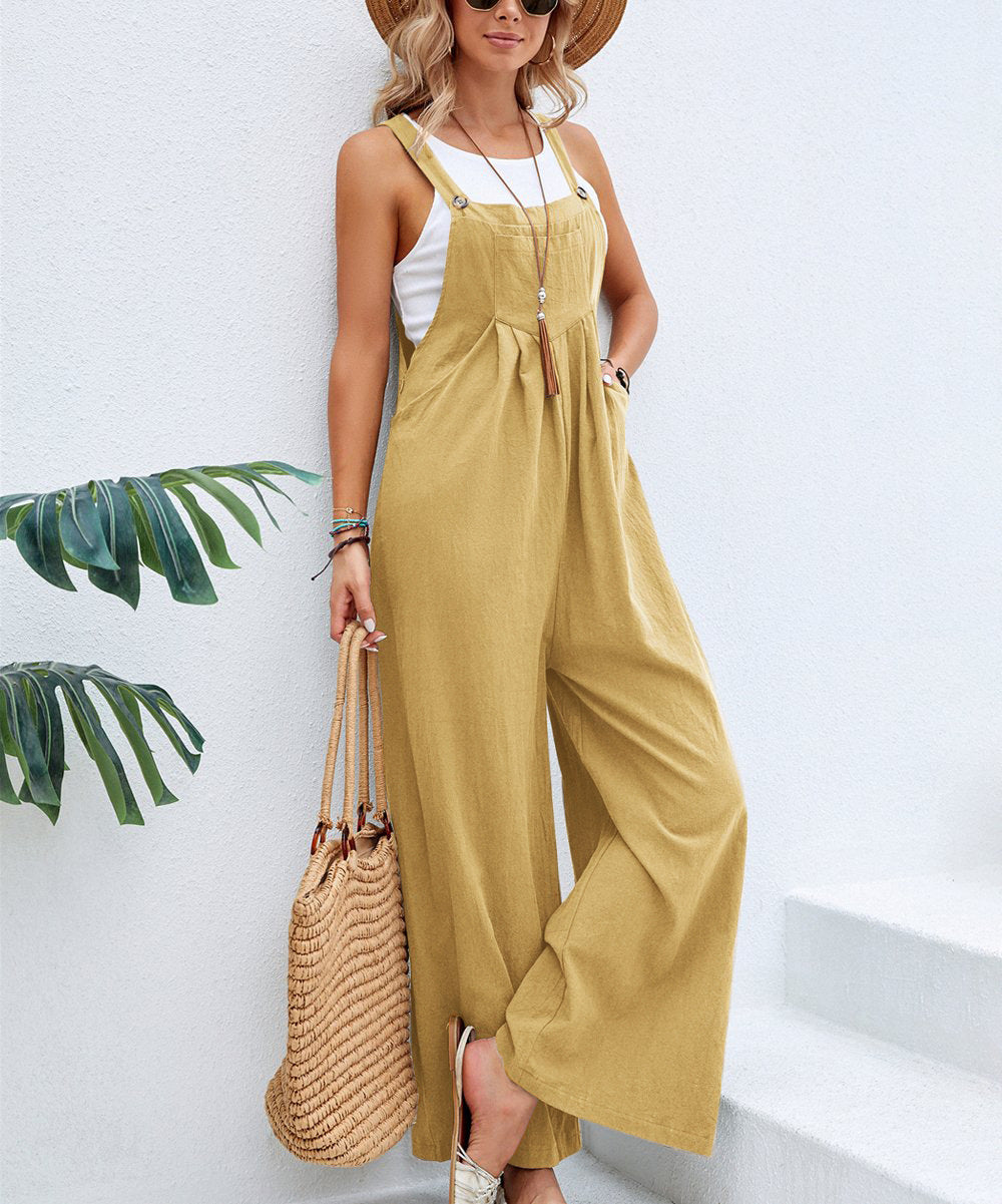 Women Long Bib Pants Overalls Casual Loose Rompers Jumpsuits With Pockets Comfortable