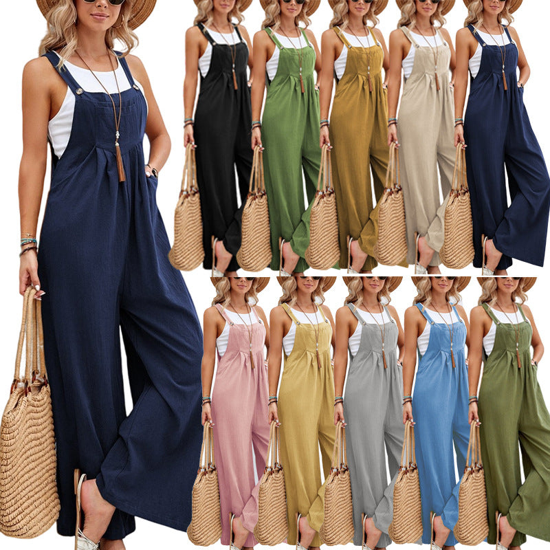 Women Long Bib Pants Overalls Casual Loose Rompers Jumpsuits With Pockets Comfortable