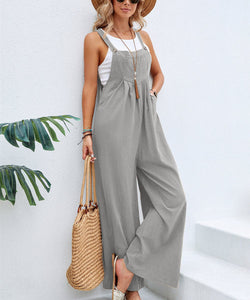 Women Long Bib Pants Overalls Casual Loose Rompers Jumpsuits With Pockets Comfortable