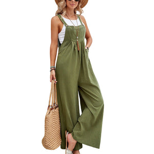 Women Long Bib Pants Overalls Casual Loose Rompers Jumpsuits With Pockets Comfortable