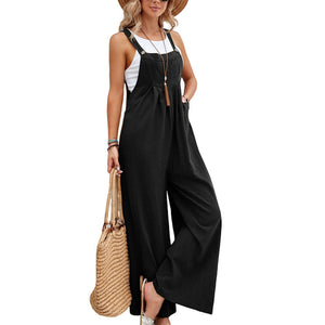 Women Long Bib Pants Overalls Casual Loose Rompers Jumpsuits With Pockets Comfortable