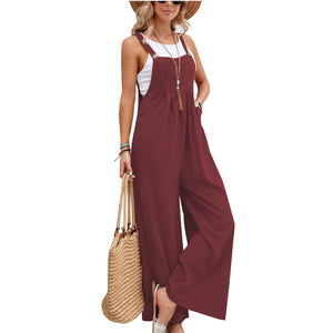 Women Long Bib Pants Overalls Casual Loose Rompers Jumpsuits With Pockets Comfortable