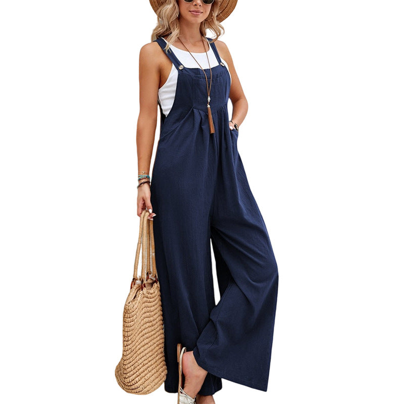 Women Long Bib Pants Overalls Casual Loose Rompers Jumpsuits With Pockets Comfortable