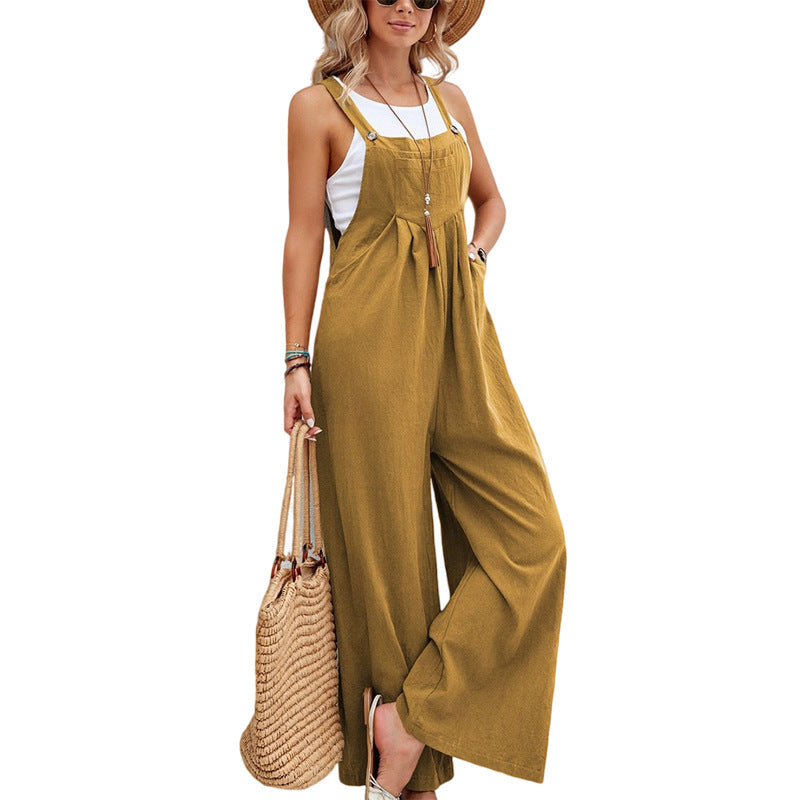 Women Long Bib Pants Overalls Casual Loose Rompers Jumpsuits With Pockets Comfortable