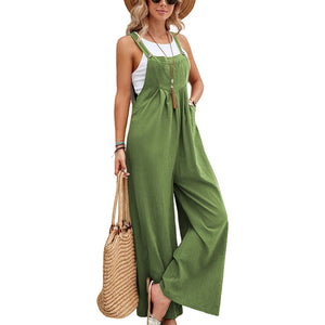 Women Long Bib Pants Overalls Casual Loose Rompers Jumpsuits With Pockets Comfortable