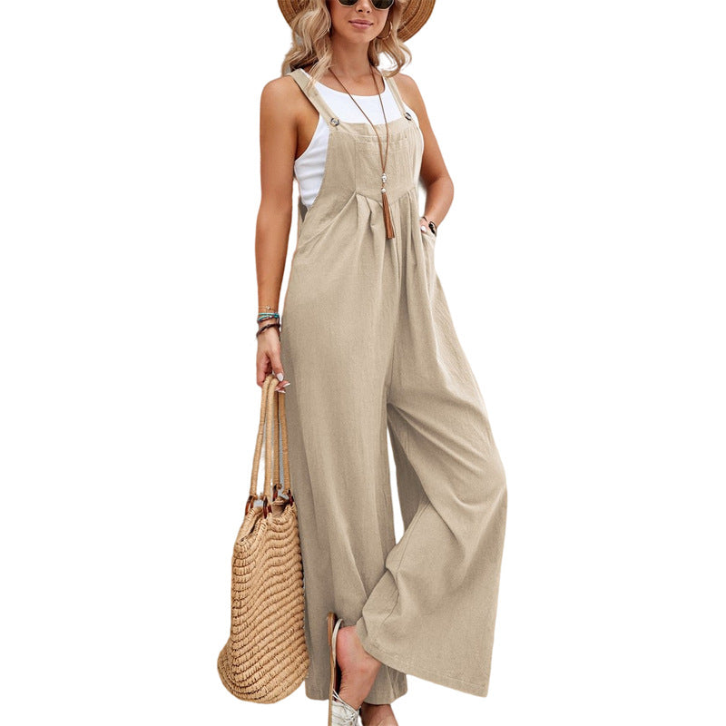 Women Long Bib Pants Overalls Casual Loose Rompers Jumpsuits With Pockets Comfortable