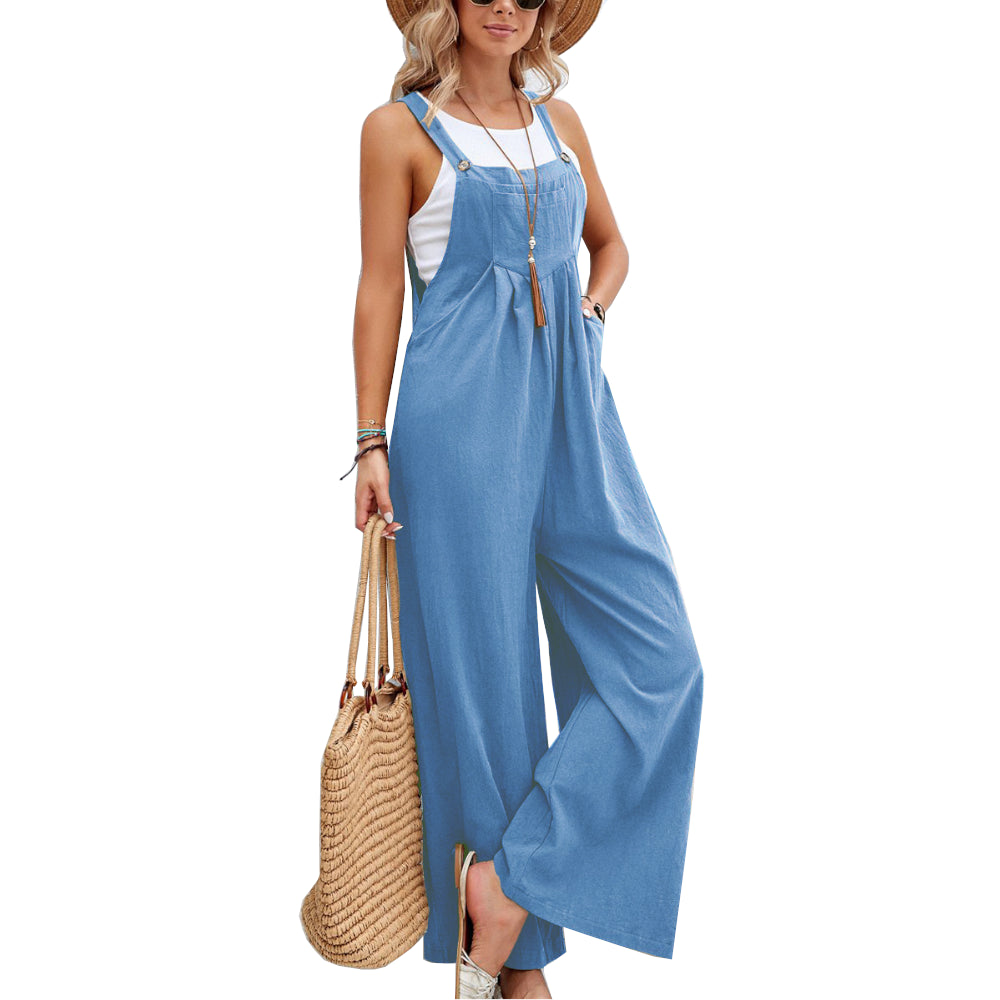 Women Long Bib Pants Overalls Casual Loose Rompers Jumpsuits With Pockets Comfortable