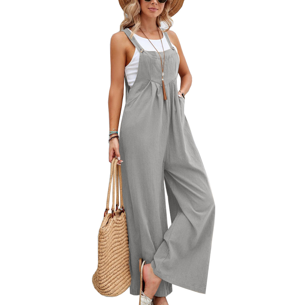 Women Long Bib Pants Overalls Casual Loose Rompers Jumpsuits With Pockets Comfortable