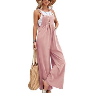 Women Long Bib Pants Overalls Casual Loose Rompers Jumpsuits With Pockets Comfortable