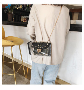 Clear Transparent Pvc Shoulder Bags Women Candy Color Jelly Purse Solid Handbags Female Rivets Crossbody