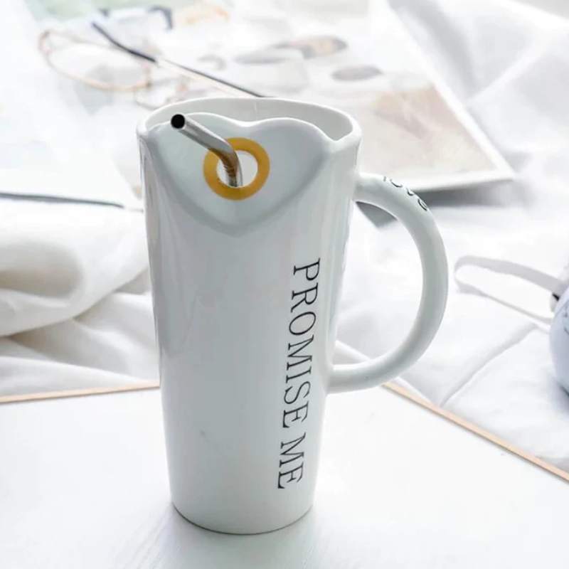 Coffee Mug With Straws Cup 500Ml White