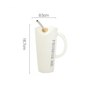 Coffee Mug With Straws Cup 500Ml White