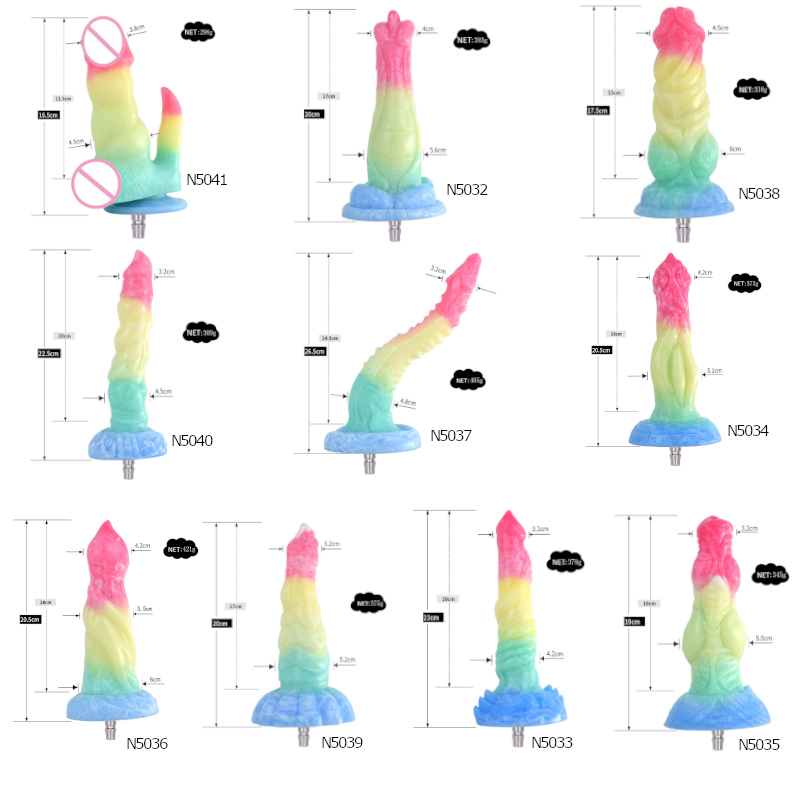 Colourful Rainbow Big Dildo Vac U Lock Attachments For Automatic Sex Machine