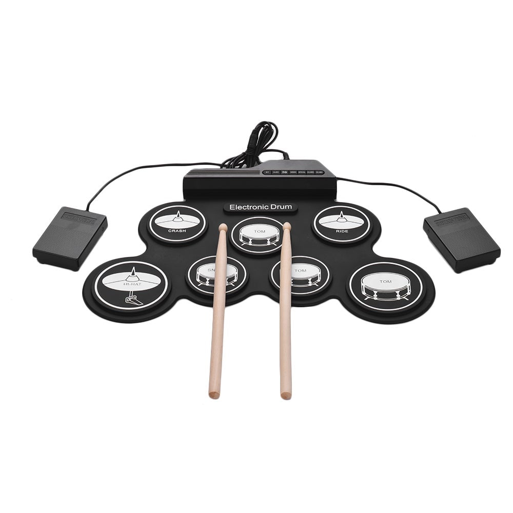 Compact Size Usb Roll Up Silicon Drum Set Digital Electronic Kit With Drumsticks Foot Pedals 7 Padsfor Beginners