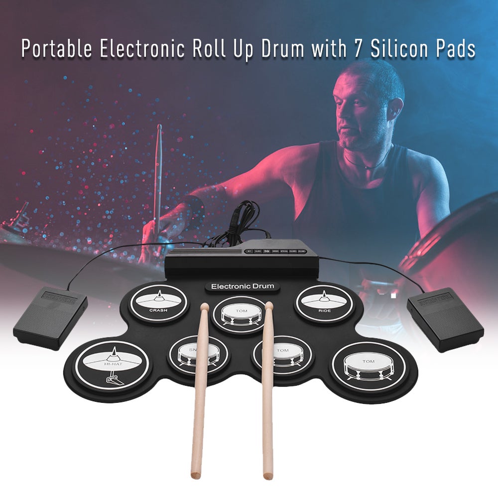 Compact Size Usb Roll Up Silicon Drum Set Digital Electronic Kit With Drumsticks Foot Pedals 7 Padsfor Beginners