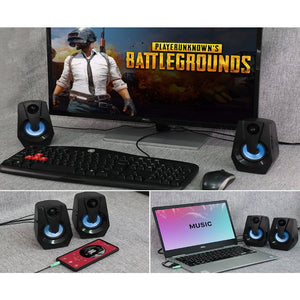 Computer Speakers Pc 2.0 Usb Powered Stereo Volume Control With Led Light Mini Portable Gaming 3.5Mm