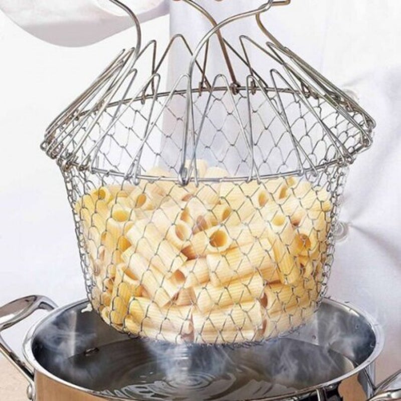 Creative Foldable Stainless Fried Basket For Kitchen Silver