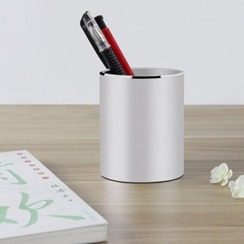 Creative Round Aluminum Alloy Pen Holder Silver