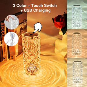 Crystal Table Lamp Rose Diamond Touch With Usb Color Led Light