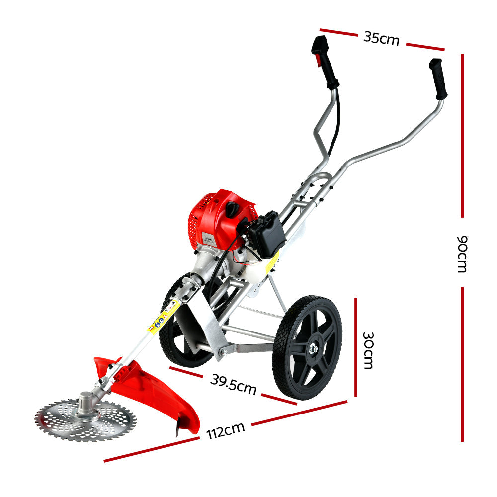 Giantz 62Cc Petrol Brush Cutter Whipper Saw Trimmer Stroke 3-In-1 Wheel