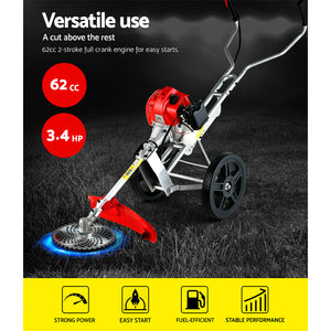 Giantz 62Cc Petrol Brush Cutter Whipper Saw Trimmer Stroke 3-In-1 Wheel