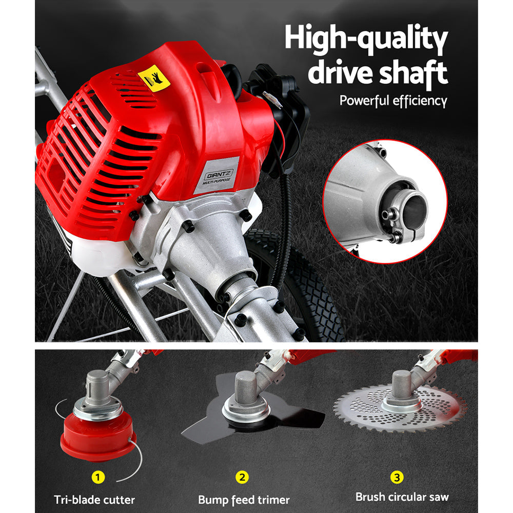 Giantz 62Cc Petrol Brush Cutter Whipper Saw Trimmer Stroke 3-In-1 Wheel