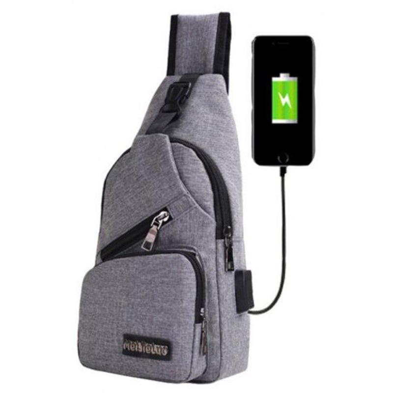 0817 Polyester Usb Port Sling Bag Gray