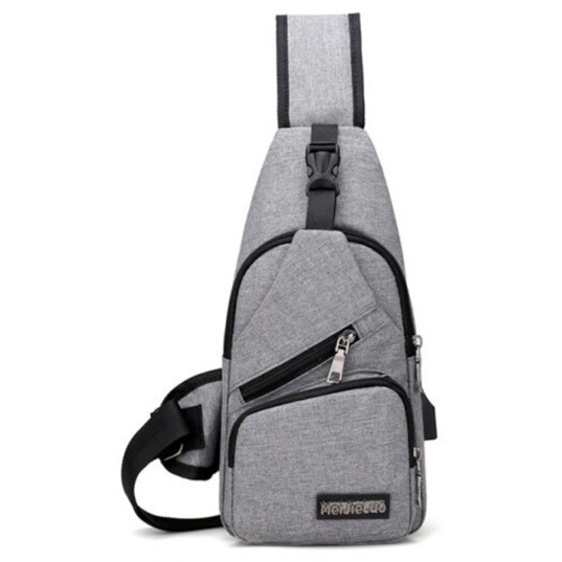 0817 Polyester Usb Port Sling Bag Gray