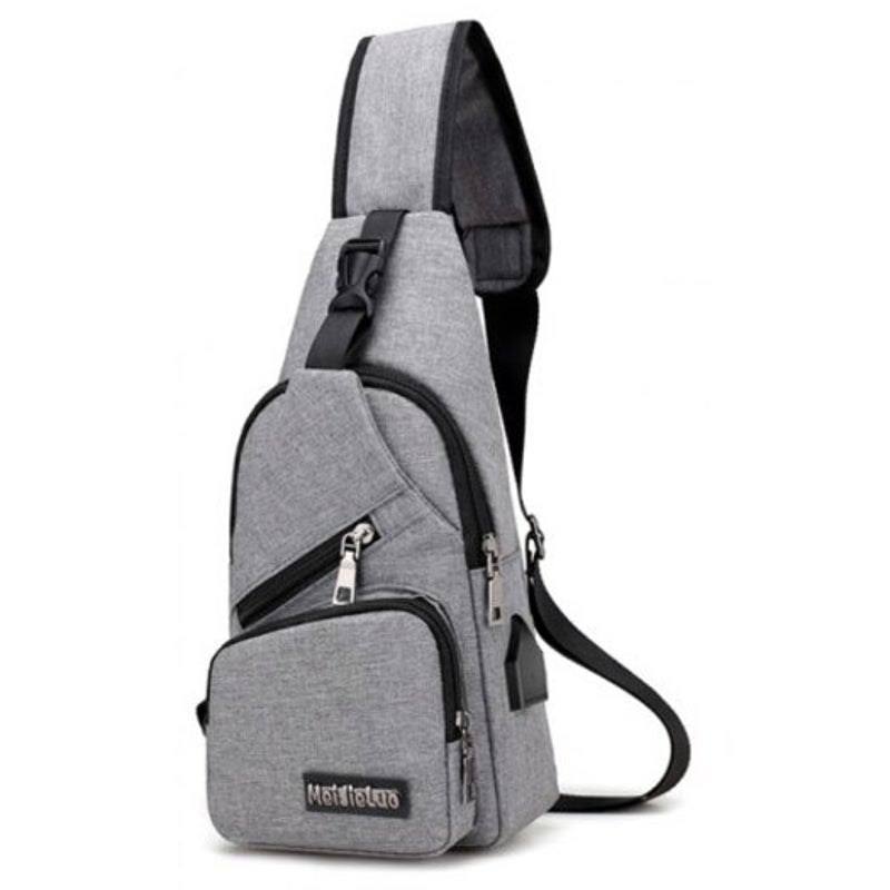 0817 Polyester Usb Port Sling Bag Gray