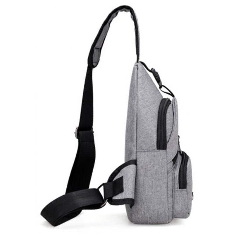 0817 Polyester Usb Port Sling Bag Gray