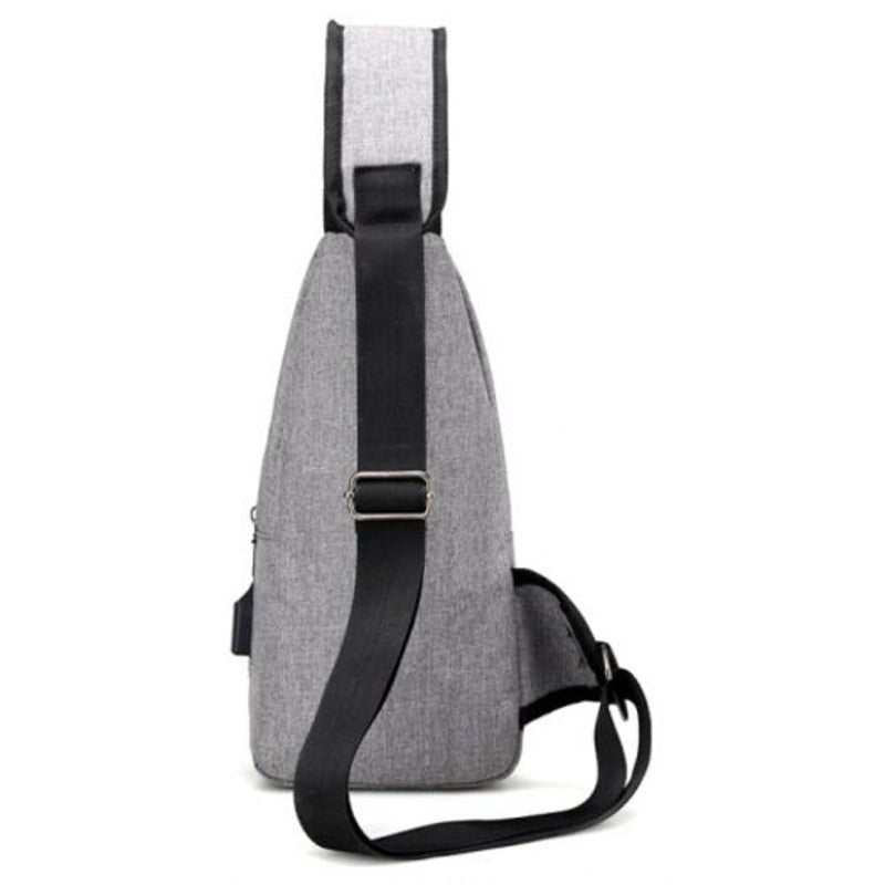 0817 Polyester Usb Port Sling Bag Gray