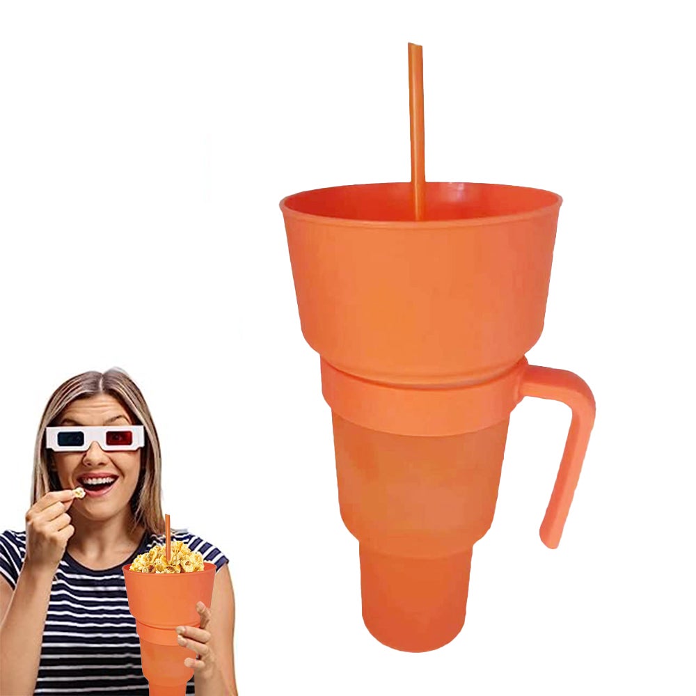 Cups With Lids And Straws Reusable Stadium Tumbler Popcorn Snack Bowl