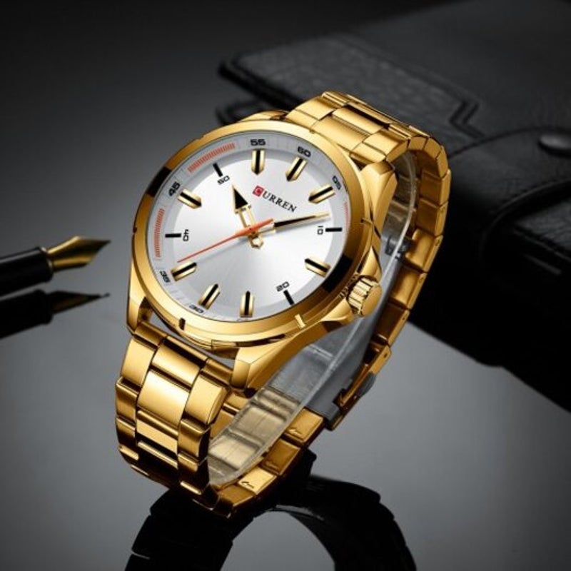 8320 Men's Quartz Watch Large Dial Fashion Business Waterproof Platinum