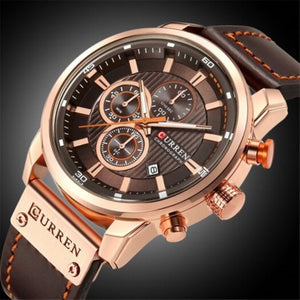 Veile Studios Male Quartz Watch Casual Chronograph Leather Strap Men Wrist Brown