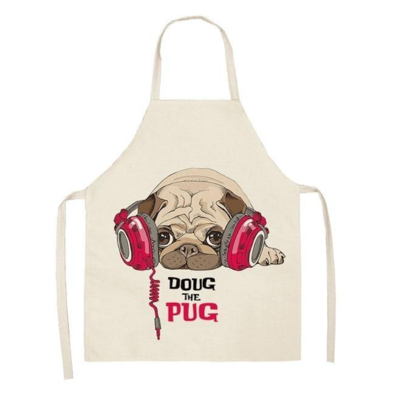 Cute Dog Printed Cotton Linen Kitchen Apron