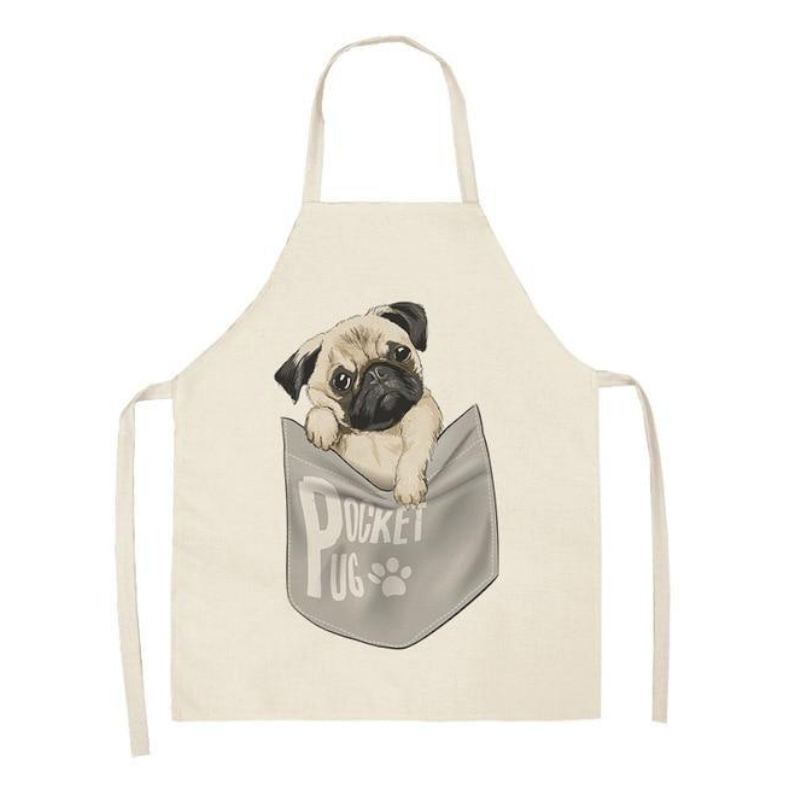 Cute Dog Printed Cotton Linen Kitchen Apron