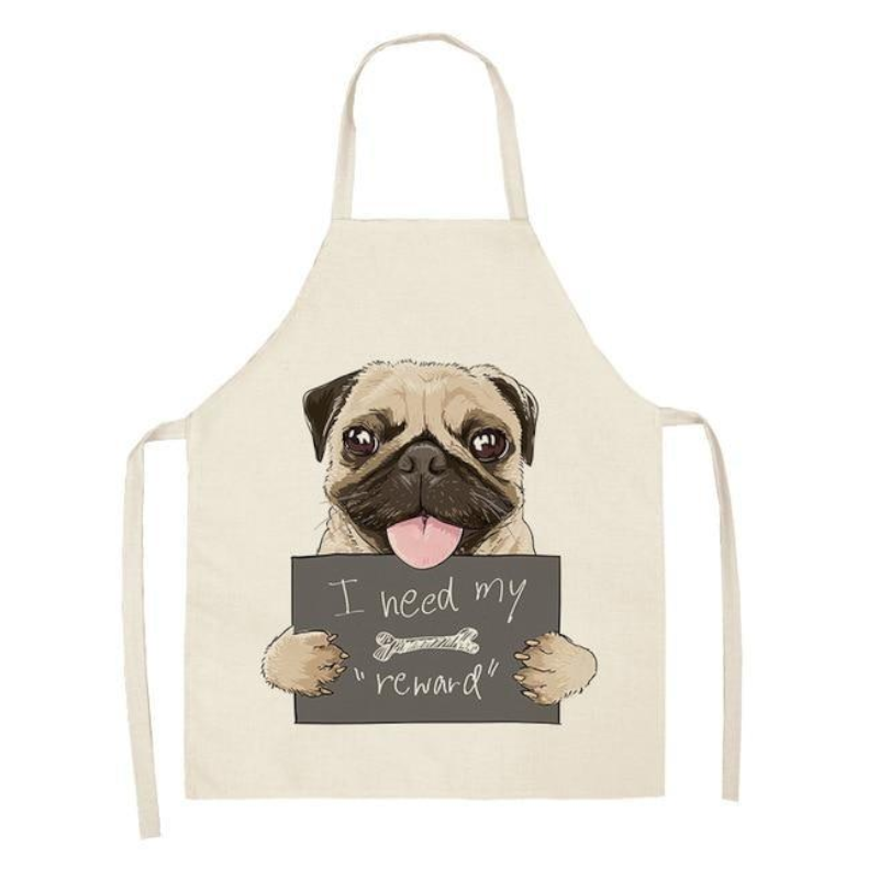 Cute Dog Printed Cotton Linen Kitchen Apron