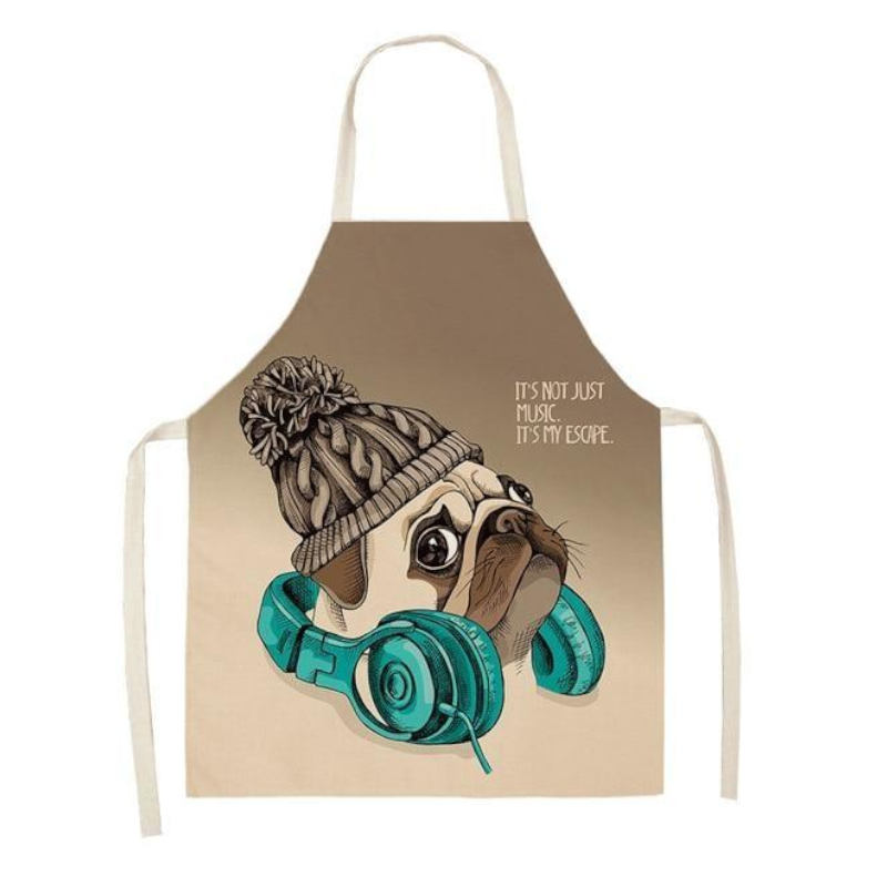 Cute Dog Printed Cotton Linen Kitchen Apron