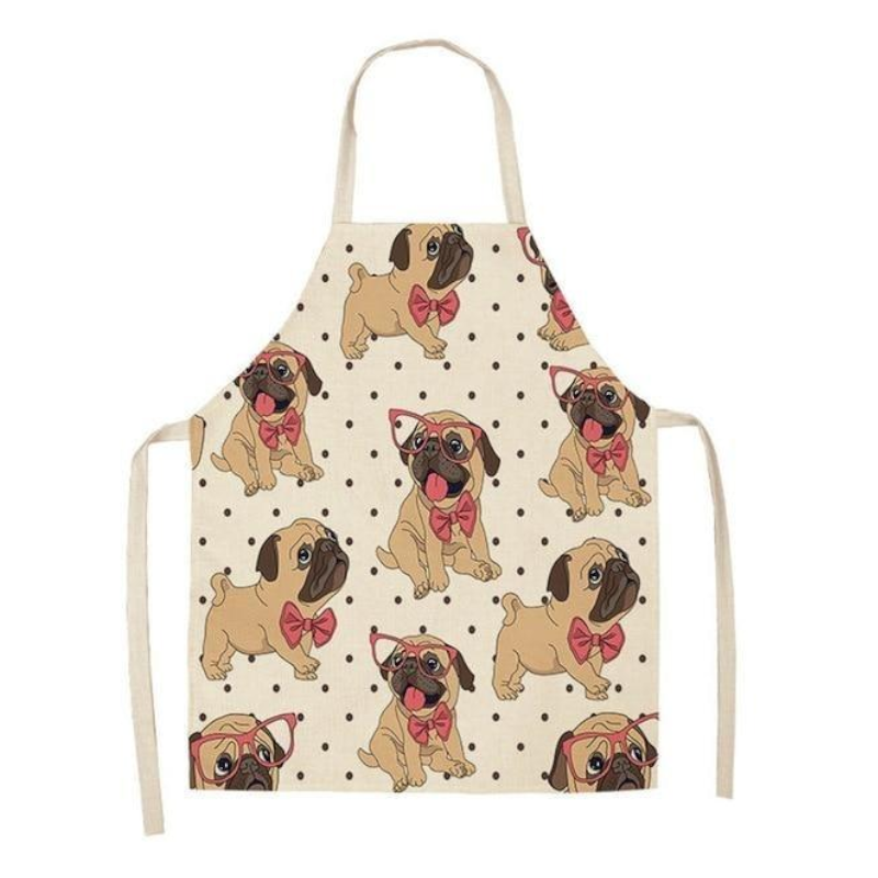 Cute Dog Printed Cotton Linen Kitchen Apron