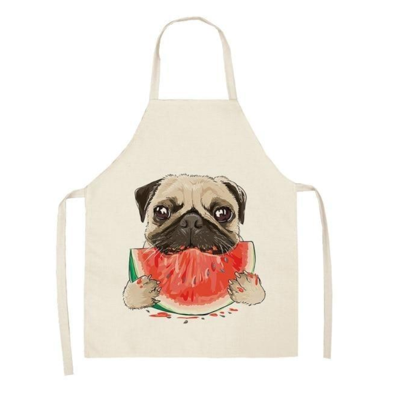 Cute Dog Printed Cotton Linen Kitchen Apron